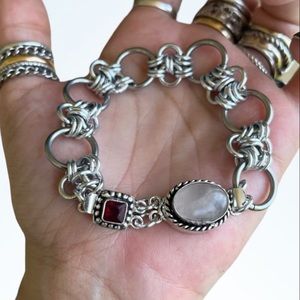 Handmade red garnet & rose quartz maille link boho gemstones